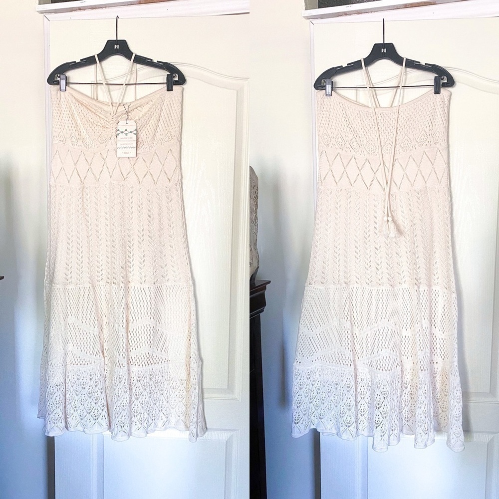 Farm Rio Dress Anthropologie Crochet Maxi Strapless Beach White XL NWT - Picture 2 of 7